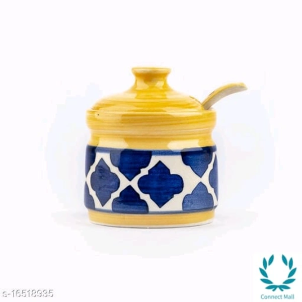 Pickle Jar| Achar Barni with Lid Spoon and Tray - Yellow